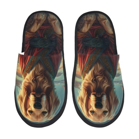 Balery Meditating Golden Retriever Slient Indoor Furry Fleece Comfort House Shoes Soft Non-Slip Home Shoes Cotton slippers House Slippers-- Large