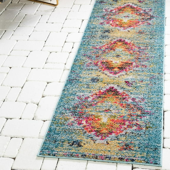 Unique Loom Vita Collection Area Rug - Chagall (2' x 6' 9" Runner Turquoise/Cream)