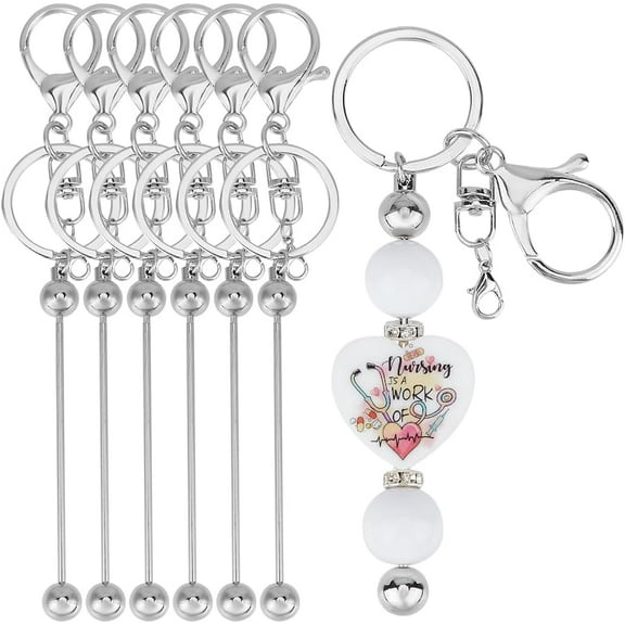 1 Box 40Pcs Beadable Keychain Bar Beadable Keychains Metal Beaded Keychain Charms Keychain Bar Bulk with 20Pcs Open Jump Rings for Jewelry Making Charms DIY Beading Key Chains Supplies Grey