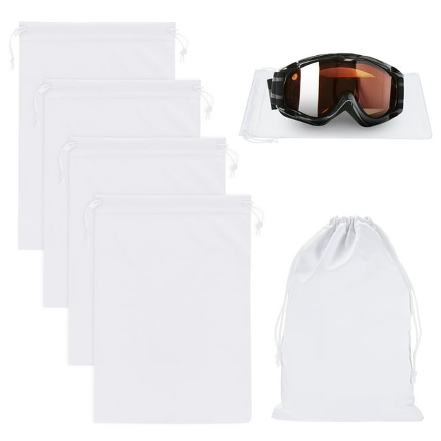 Uxcell 4-Pack Bolsa para Gafas de Esquí, 10.6" x 7.1" Bolsas Suaves de Microfibra con Cordón para Gafas de Nieve Blancas