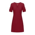 thumbnail image 4 of Sundresses for Women Casual Summer - Women Cutout V Neck Tunic Dress Casual Loose Summer Short Sleeve Cold Shoulder Tshirt Dress Flowy Swing Shift Dress, 4 of 5