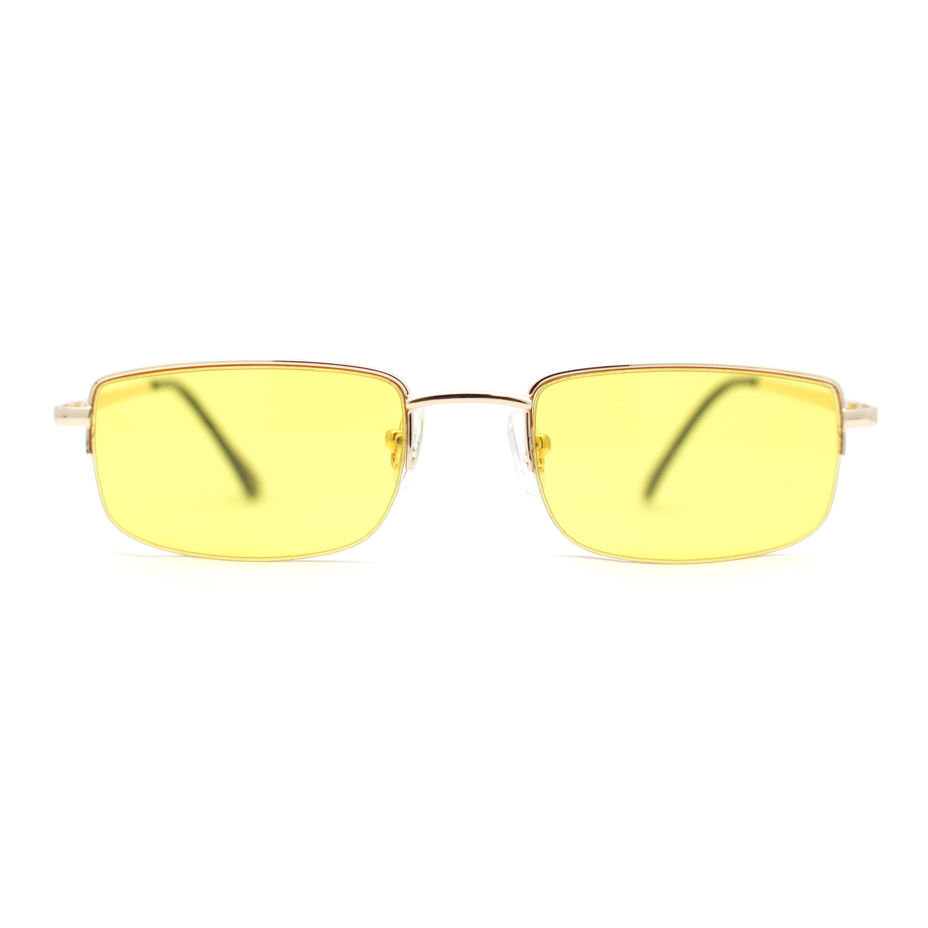 Sa106 Mens Pop Color Lens Half Rim Narrow Rectangular 90s Dad Sunglasses Gold Yellow 