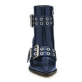 thumbnail image 3 of FSJ Women Stylish Pointed Toe Side Zipper Ankle Boots Chunky Mid Heel Double Metal Buckle Strap Studded Short Booties Date Shoes Size 8 Navy, 3 of 5