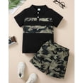 thumbnail image 4 of Kucnuzki 7 Years Big Boys Outfit Set 8 Years Child Boy Summer Clothes Sets Short Sleelves Pullover Polo T-shirt Top Camouflage Shorts 2pcs Clothing Black, 4 of 8
