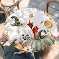 thumbnail image 4 of Round Table Cover 36-44 Inch White Green Pumpkins Fall Waterproof Reusable Table Cloth Round Fitted Vinyl Tablecloth with Elastic Edged for Parties Outdoors, Thanksgiving Floral Leaves, 4 of 9