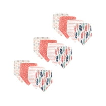 Hudson Baby Unisex Baby Cotton Bandana Bibs, Girl Feathers 12-Pack, One Size