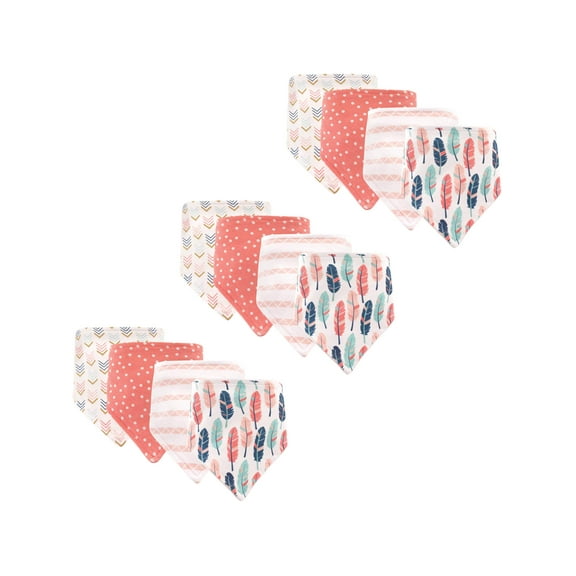 Hudson Baby Unisex Baby Cotton Bandana Bibs, Girl Feathers 12-Pack, One Size