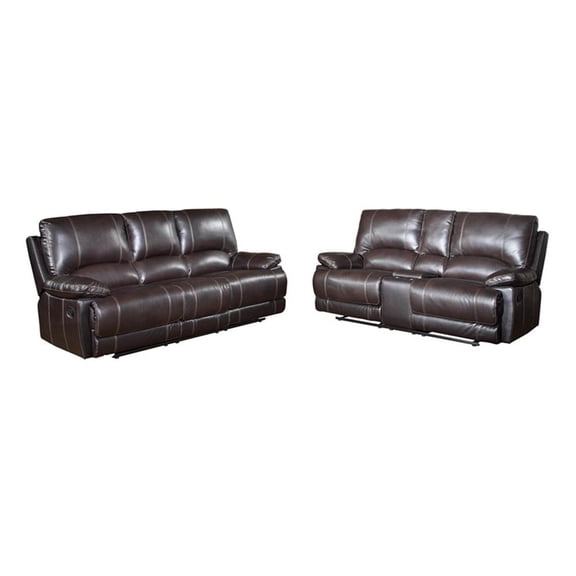 Titan Furnishings Transitional Faux Leather Sofa with Console Loveseat in Brown