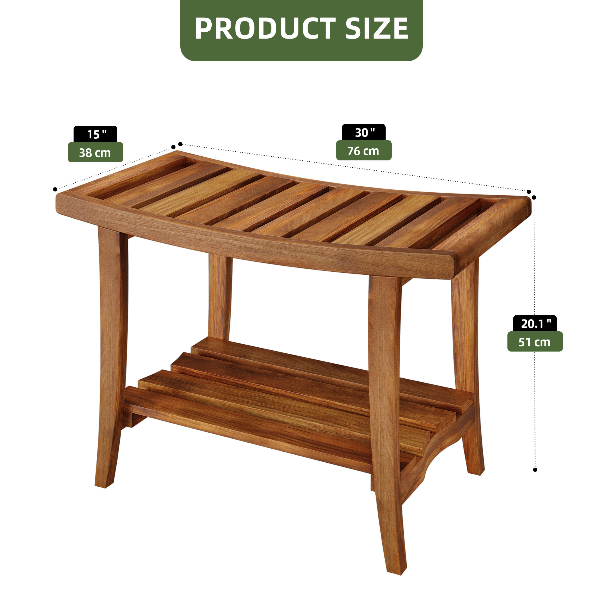 Uforic 30" Teak Wood Bath Bench for Indoor & Outdoor, Waterproof Shower Stool, Brown
