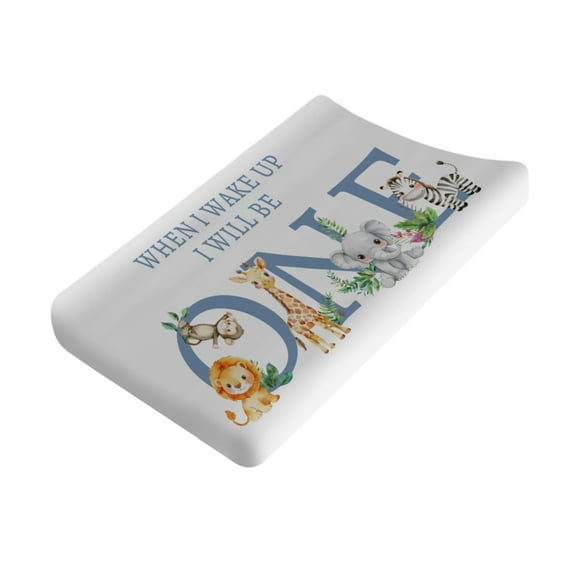 Baby Jungle Safari Animals Blue Changing Pad Cover Lion Zebra Giraffe Elephant Monkey Tropical Leaves Diaper Changing Table Sheets for Boy Stretchy Nursery Changing Table Mats 16''x32''