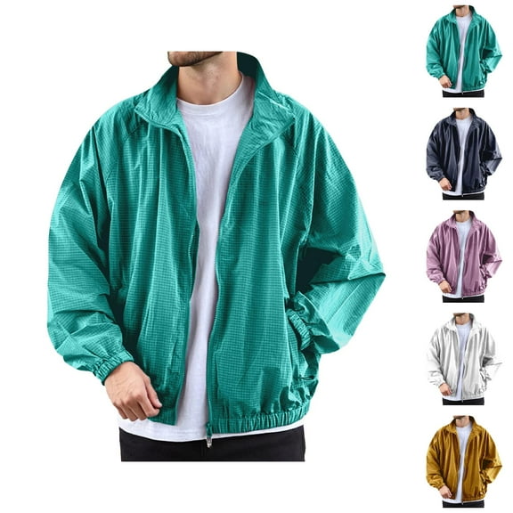 Lightweight Sun Protection Jackets for Men Casual Zip Up Stand Collar Quick Drying Outdoor Sports Jacket Outerwear