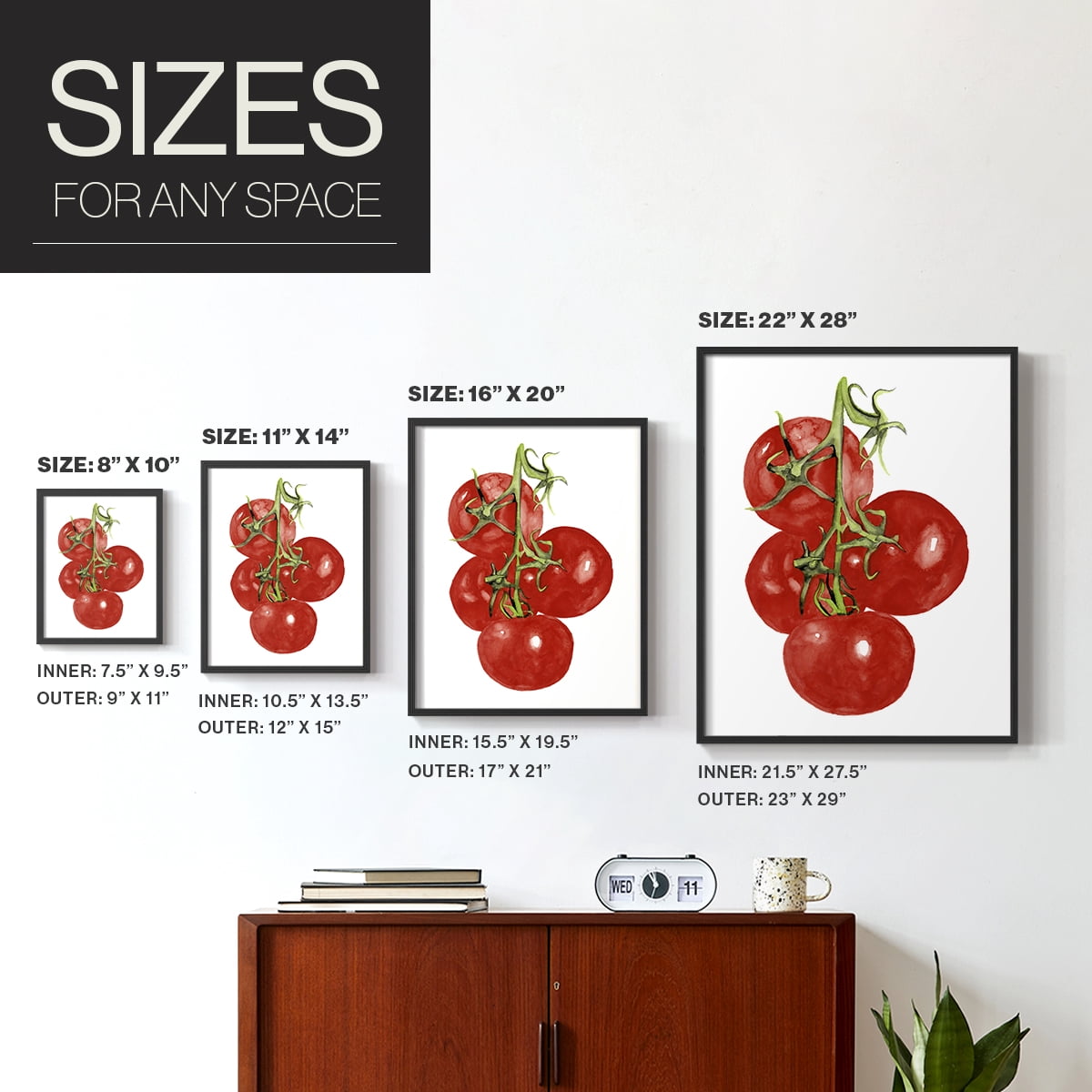 Watercolor Veggie IV Framed Print in Black Solid Wood 16 x 20 Framed Print