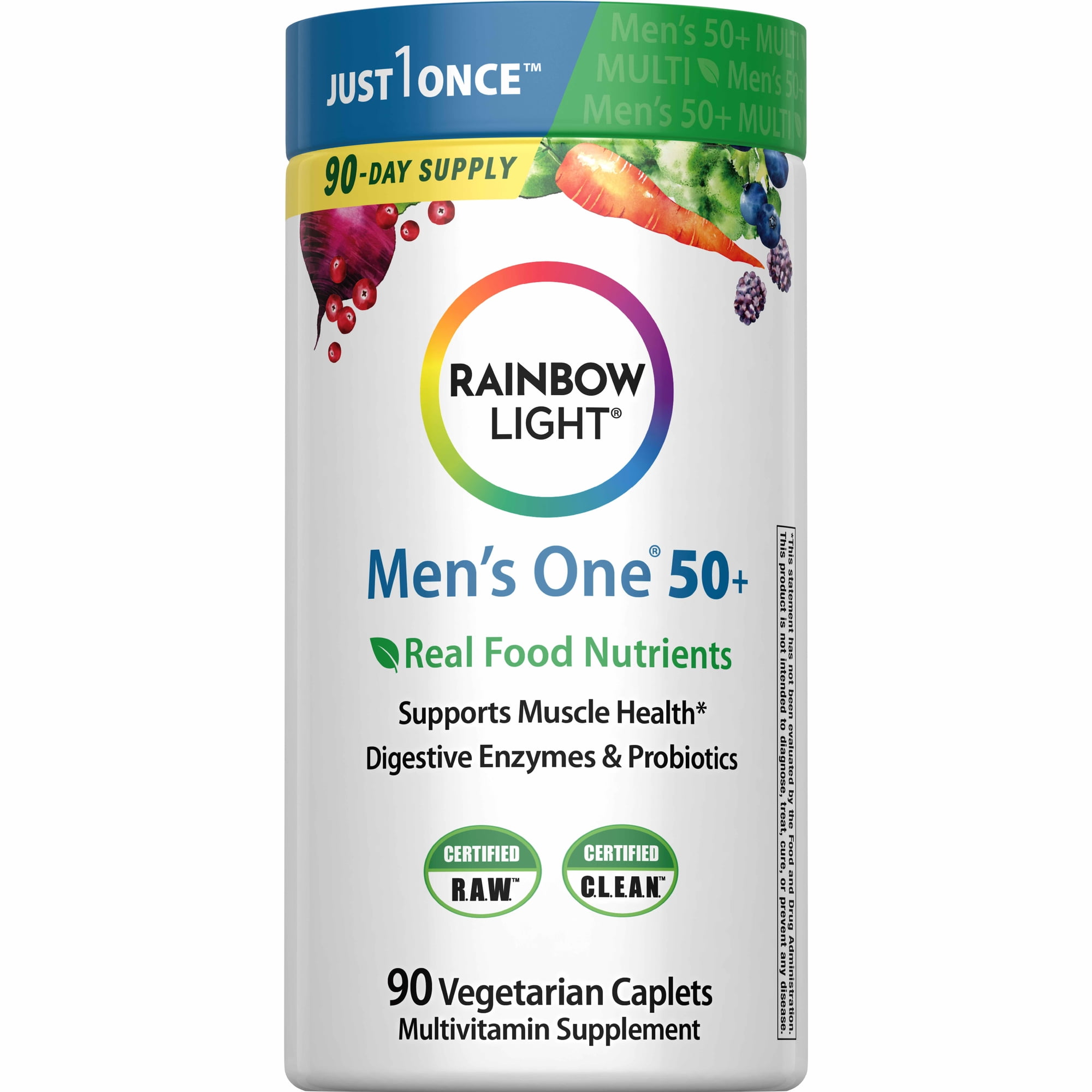 Mens Multivitamin One for 50 Plus | 90 Caplets | with Vitamins C, D, and Zinc | by Rainbow Light