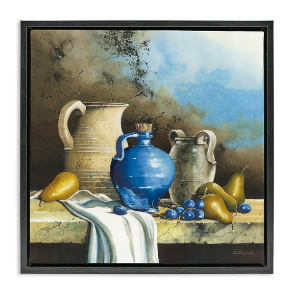 Stupell Industries Country Vineyard Still Life Food & Beverage Painting Black Floater Framed Canvas Art Print Wall Art, 18 x 18