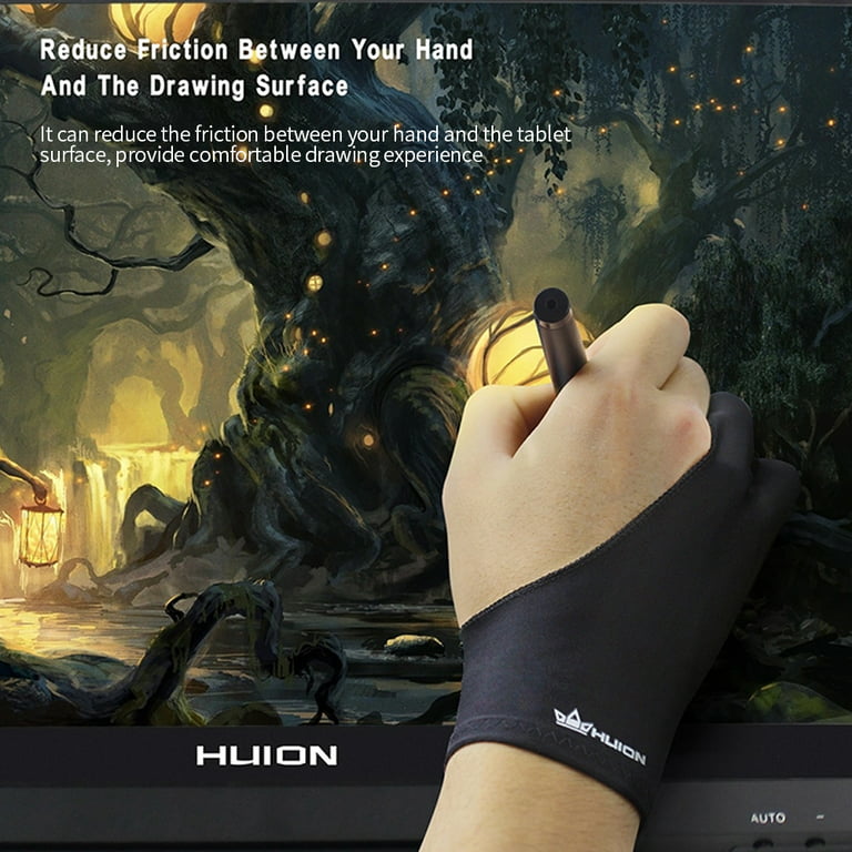 HUION Palm Rejection Artist Glove Two-Finger Glove for Graphic Drawing  Tablet iPad Monitor Painting, Paper Sketching, Good for Left and Right Hand