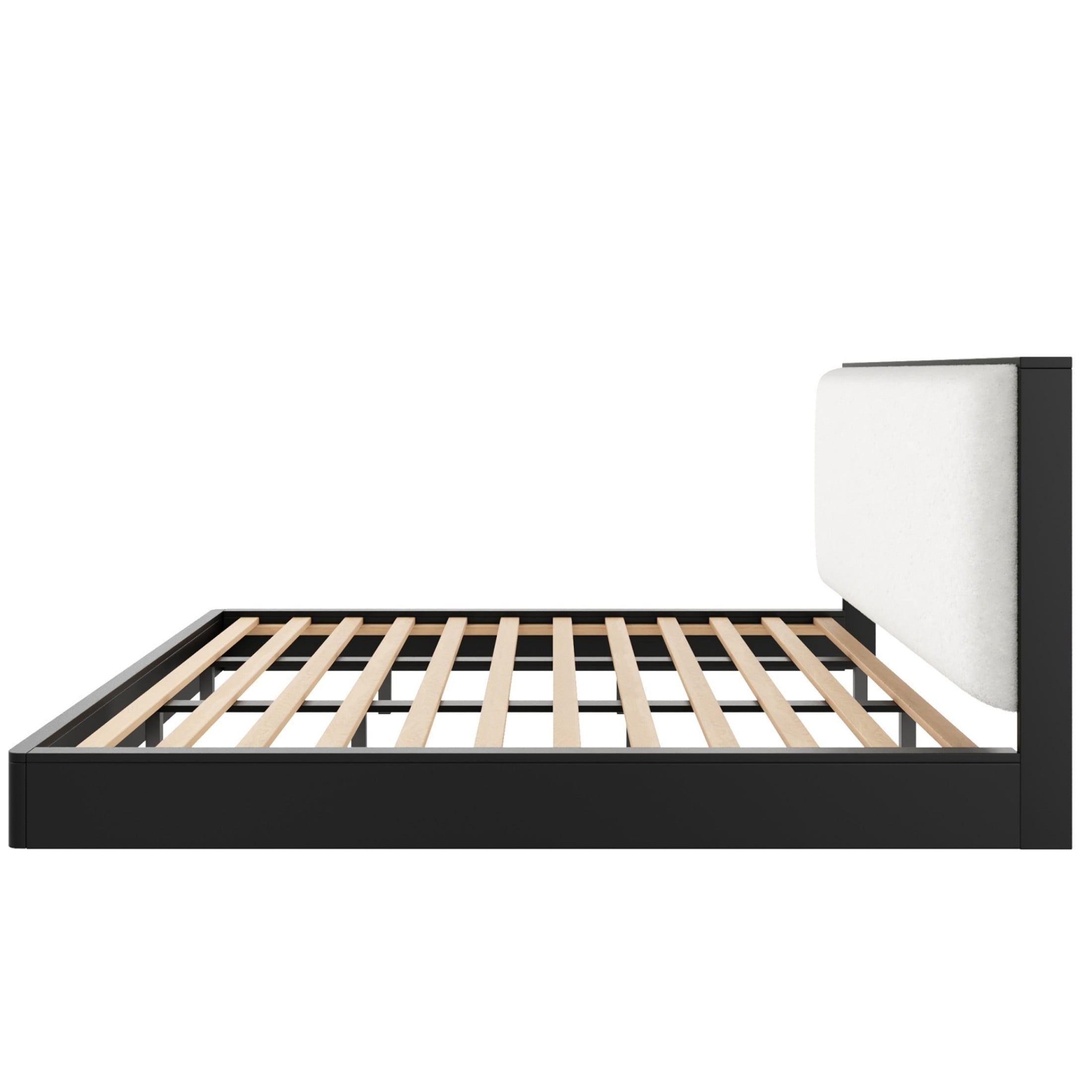 Christopher Knight Home Solid Wood King Platform Bed Frame with Boucle Upholstered Headboard, Black