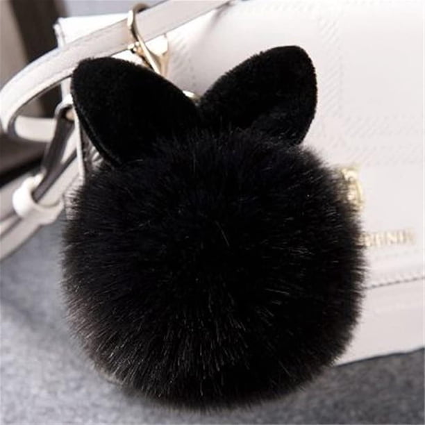 Dijes para bolsa de bolas de piel con orejas de conejo de 12 Cm con pompón de llavero dorado, llavero de bola de piel esponjosa para llavero de coche, regalo con dije