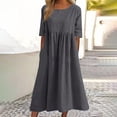 thumbnail image 3 of Elegant Dress O-Neck Half Sleeve Cotton Hemp Pleated Dress 2023 New Summer Women's Casual Loose Comfortable Vintage Long Dress, 3 of 5