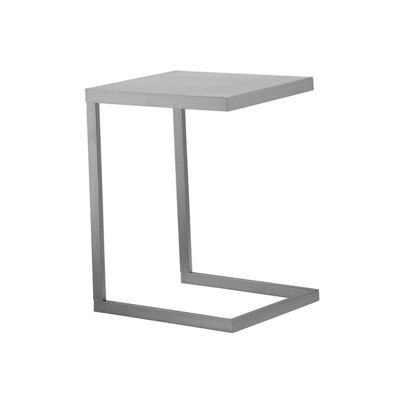 Benjara Tom 23" Side End Table- Square Tray Top- Brushed C Shaped Steel Frame