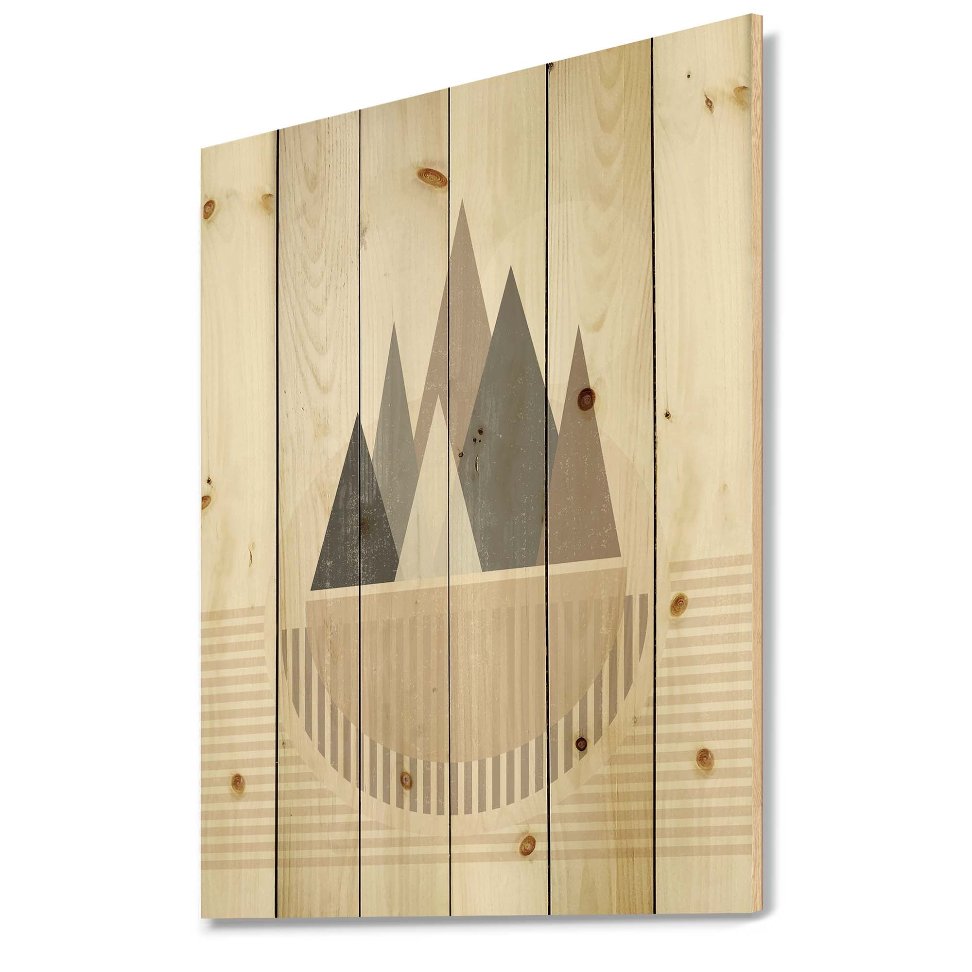 Designart 'Abstract Moon and Sun In Mountains III' Modern Print on Natural Pine Wood