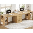 thumbnail image 7 of 96.5-Inch Farmhouse Double Computer Desk with Drawers and Storage Shelves, 2-Person Home Office Desk, Oak, 7 of 7