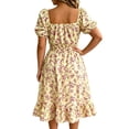 thumbnail image 6 of VBVC Women's Smocked Square Neck Floral Midi Dress , Ladies' Short Puff Sleeve A-Line Dress , Summer Ruffle Hem Swing Dress For Women, S-5XL, 6 of 6