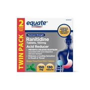 Equate Maximum Strength Ranitidine Acid Reducer Sugar Free Cool Mint Tablets, 150 mg, 130 Count, 2 Pack