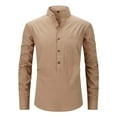 thumbnail image 3 of Miluxas Mens Linen Henley Shirts Long Sleeve Hippie Yoga Summer Beach Casual Henleys T-Shirt Khaki, 3 of 4