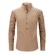 thumbnail image 3 of Blusa y camisa de manga larga con cuello vuelto para hombre, informal, con botones, de lino y algodón, a la moda., 3 of 4