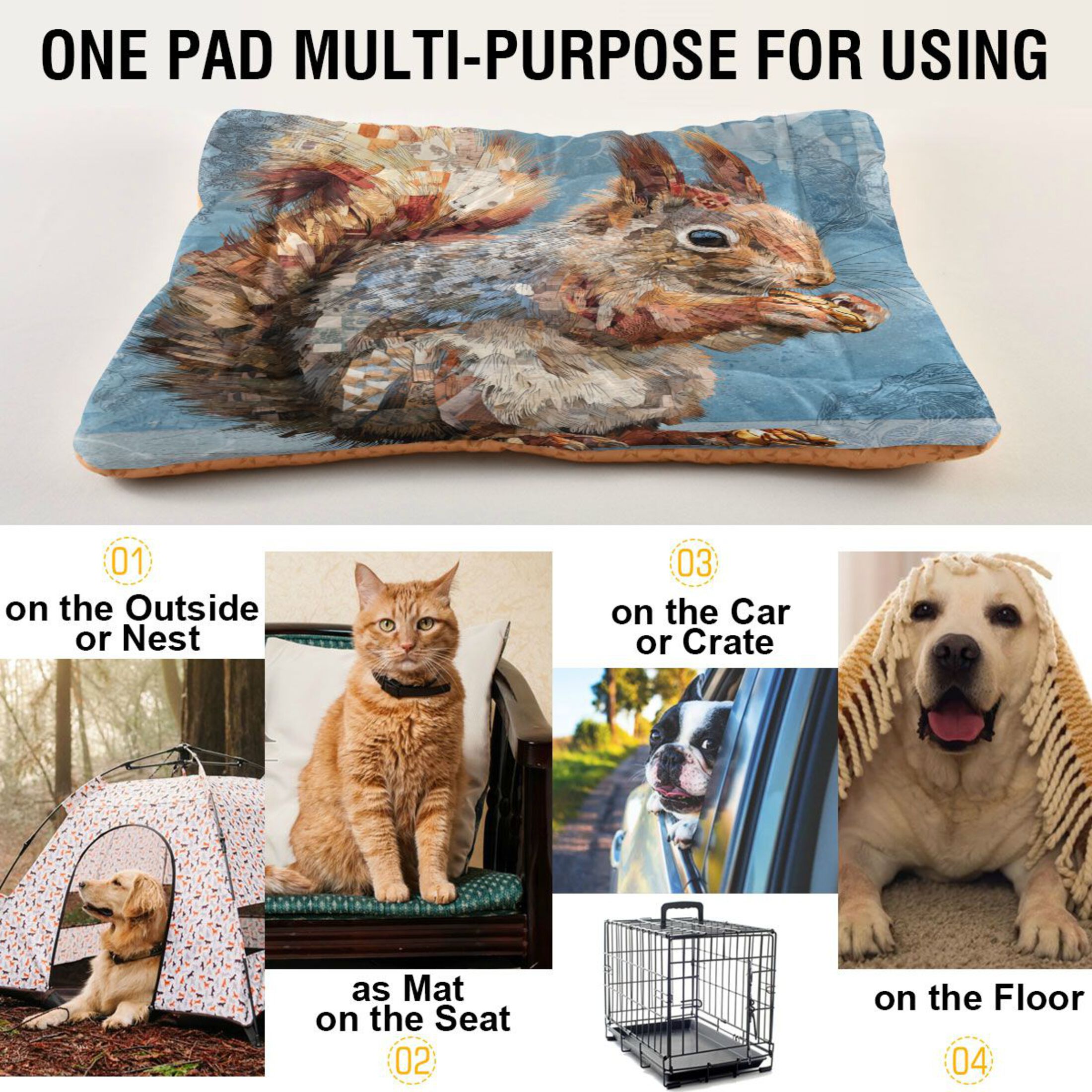 Qxltty Cute Squirrel Ped Pad Wear-resistant and Hard to Bite Through Sleeping Pad for Small Medium Large Dogs Winter Pet Bed 36×24in