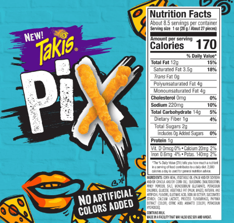 Takis Pix Cheezy Blast Cheese Flavored Corn Snacks, Zero Heat, No Artificial Colors Added, 2.875 oz Bag, 14 PACK