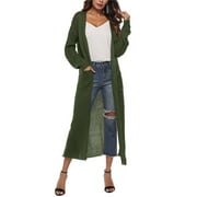 GirarYou Female Cardigan, Solid Color Long Sleeve Coat Jacket with Big Pockets