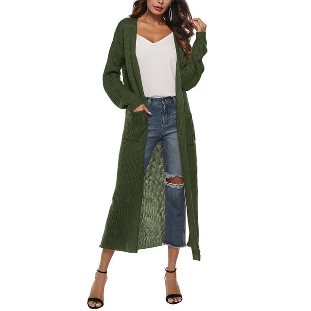 FOCUSNORM Female Cardigan Solid Color Long Sleeve Coat Jacket and Big Pockets