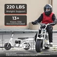 thumbnail image 5 of 99cc 4-Stroke Gas Powered Mini Bike for Teens Ages 13+, Up to 28 MPH, Pull Start, Automatic Clutch, Rear Disc Brake, 145/70-6 Street Tires, 220 lb Capacity, 5 of 8