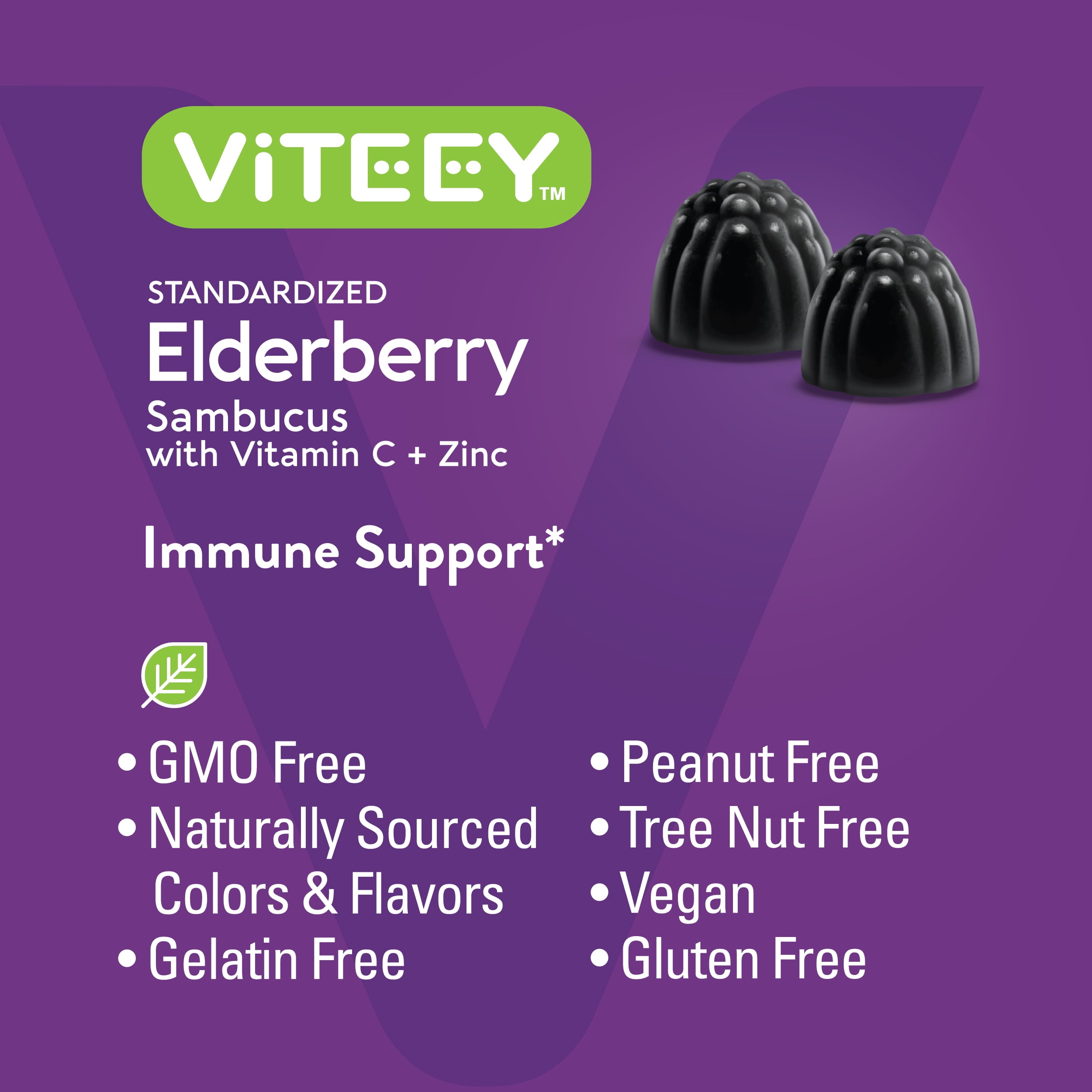 VITEEY Elderberry Gummies with Vitamin C and Zinc, Immune Support, Berry Flavor, 60 Count, 2 Pack