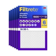 Filtrete 16x30x1 HVAC Furnace Air Filter, MPR 1500 MERV 12, Allergens, Bacteria & Viruses, 6 Pack