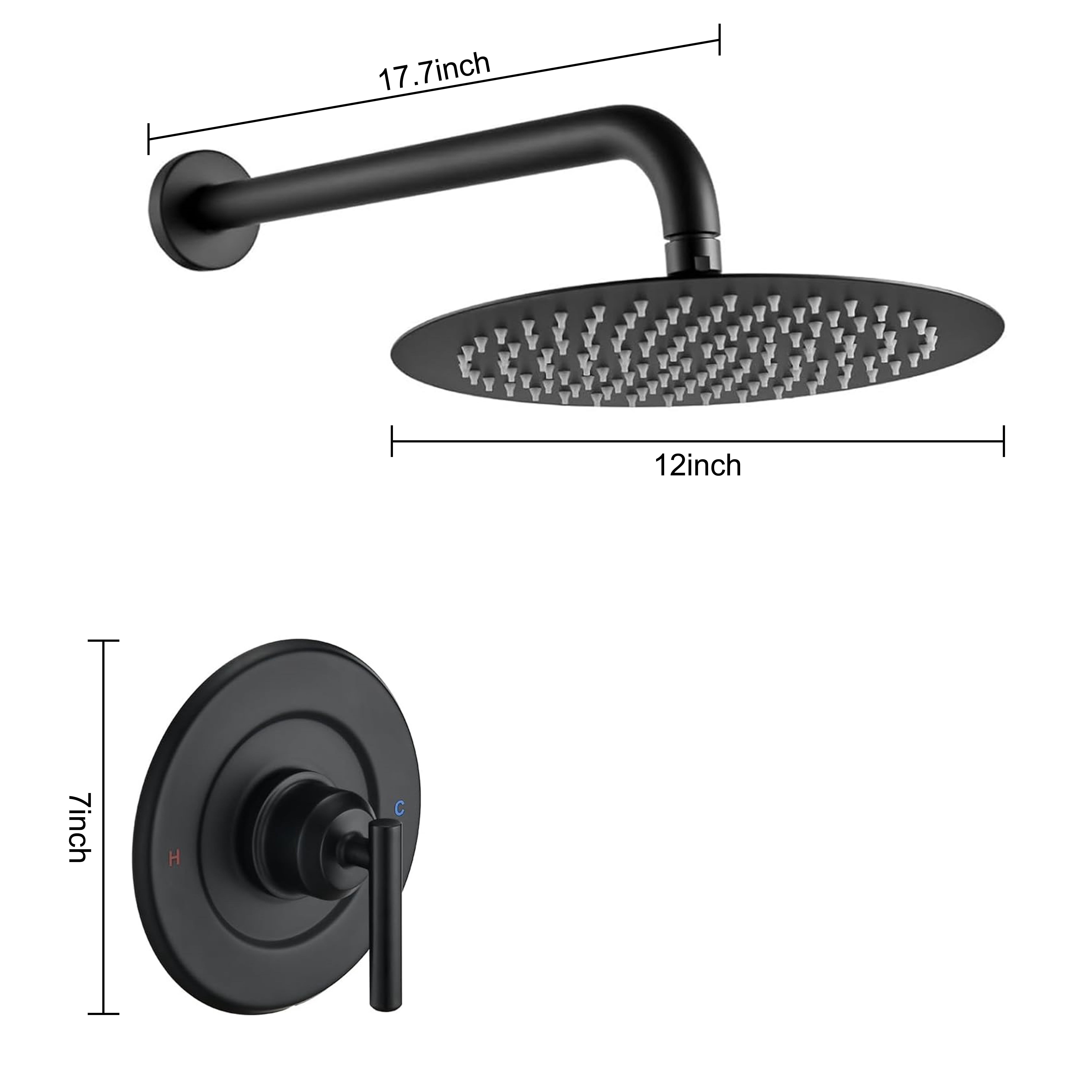 Replacement Shower Trim Kit, 12" Rainfall Showerhead & Handle (Valve & Cartridge Not Included)
