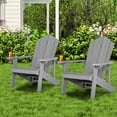 thumbnail image 3 of Topbuy 2PCS Adirondack Chair HIPS Chair w/Cup Holder Realistic Wood Grain Weather Resistant Outdoor Chair for 380 LBS Weight Capacity Light Grey, 3 of 10