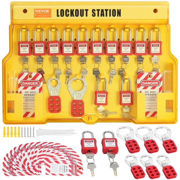 Kit de bloqueo y etiquetado electrico VEVOR, estación de bloqueo y etiquetado de seguridad de 60 piezas que incluye candados, cerrojos, etiquetas, bridas de nailon, kit de expansión y placa de