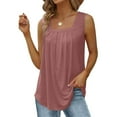 thumbnail image 4 of Yubnlvae Women's Square Neck Pleated Tank Top - Flowy Summer Camisole with Curved Hem, Loose Fit Cotton Tee (S-5XL, 12 Colors） (Rose Gold | S), 4 of 9