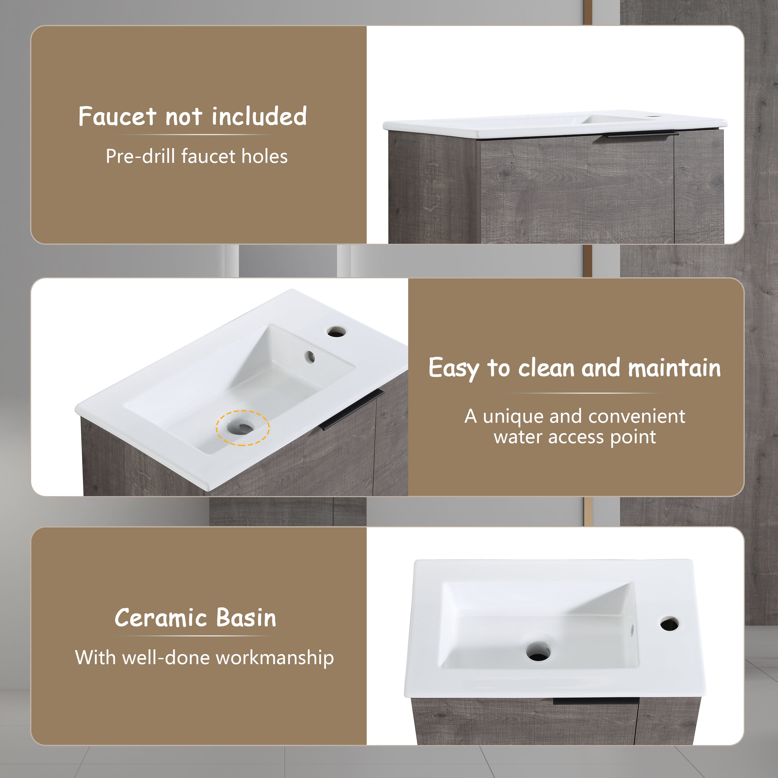 Leumius Bathroom Vanity with Sink 22 Inch for Small Bathroom,Floating Bathroom Vanity with Soft Close Door,Small Bathroom Vanity with Sink.Plaid Grey Oak