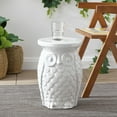 thumbnail image 3 of JONATHAN Y Groovy Owl 17.5" Ceramic Garden Stool, White, 3 of 6