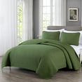 thumbnail image 3 of Chezmoi Collection Avon Diamond Geometric Solid Cotton Lightweight Quilt for All Seasons, 3-Piece Quilt Set, King, Loden Green, 3 of 9