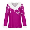 thumbnail image 4 of Qwertyu Plus Size Women's Christmas Shirts Long Sleeve Holiday Shirt Fashion Xmas Tree Graphic Blouses Elegant Faux Fur V Neck Tops Christmas Gifts for Women Hot Pink 2XL, 4 of 6