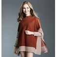 thumbnail image 5 of Styles I Love Women Autumn Winter Striped Poncho Knit Pullover Mock Neck Sweater Batwing Sleeve Oversized Jumper Top (Brick), 5 of 5