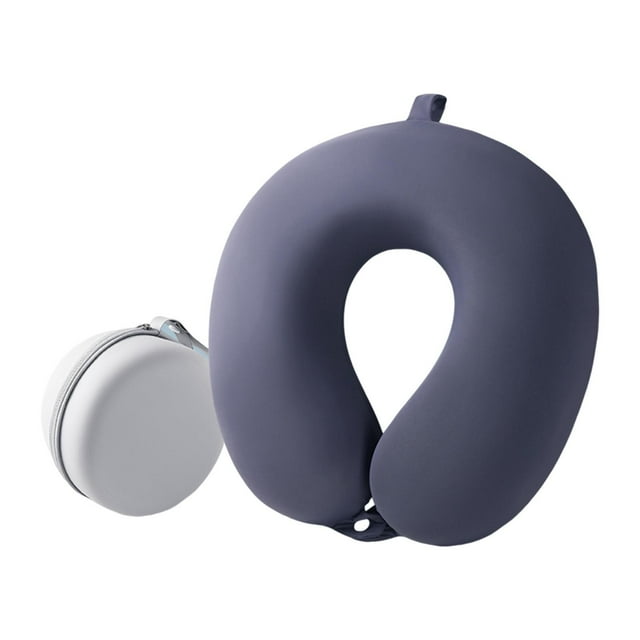 Almohada cervical de viaje de espuma viscoelástica para viajes en avión o coche. Diseño ergonómico versátil. Azul oscuro