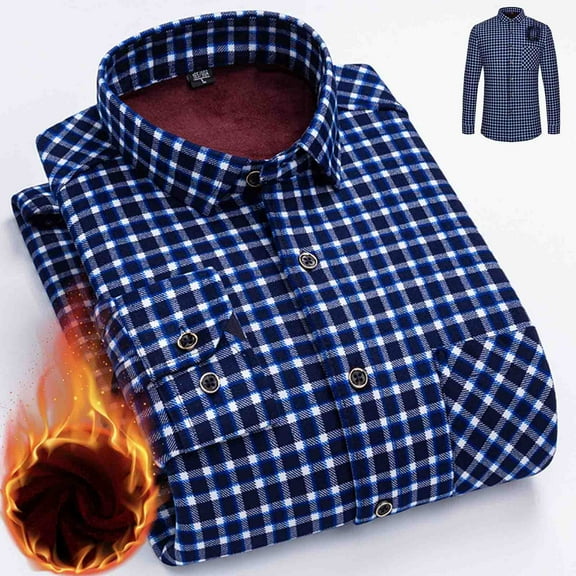 Felirenzacia George Big and Tall Men's Fleece Shirt, Chest Pocket Warm Flannel Tartan Long Sleeve Dress Shirt,Blue,XL