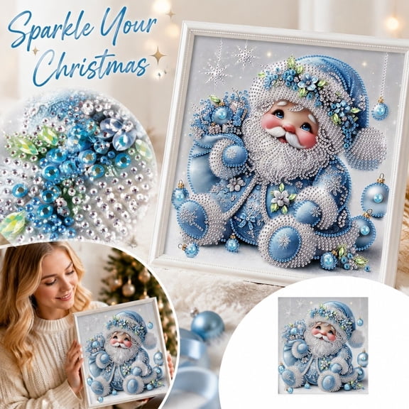 Canvas Painting Kit for Adults Christmas, Diamond Art on Canvas with Blue and White Decor, Wall Art for Home with Gold Hanging Charms