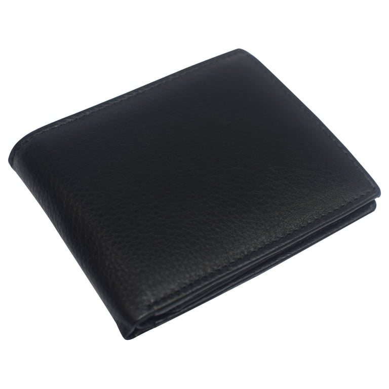 CUADRA Men’s Leather Bifold Wallet – Black Geometric Pattern, Genuine Bovine Leather, Slim & Organized