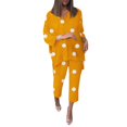thumbnail image 2 of Baqcunre Women's Polka Dot Suit V-Neck Nine-Point Sleeve T-Shirt Nine-Point Pants Two-Piece Set,Color Yellow,Size S-XXL, 2 of 9
